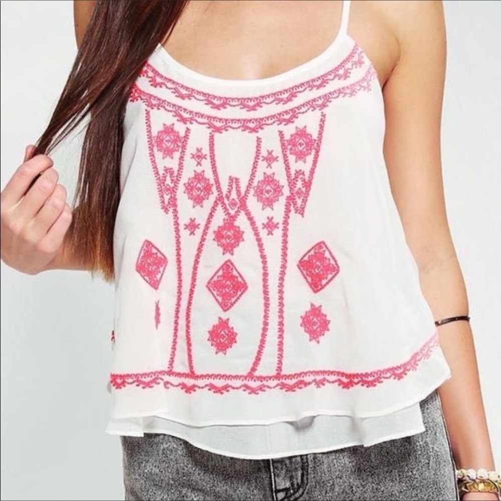 Ecote flowy Aztec embroidered chiffon top S